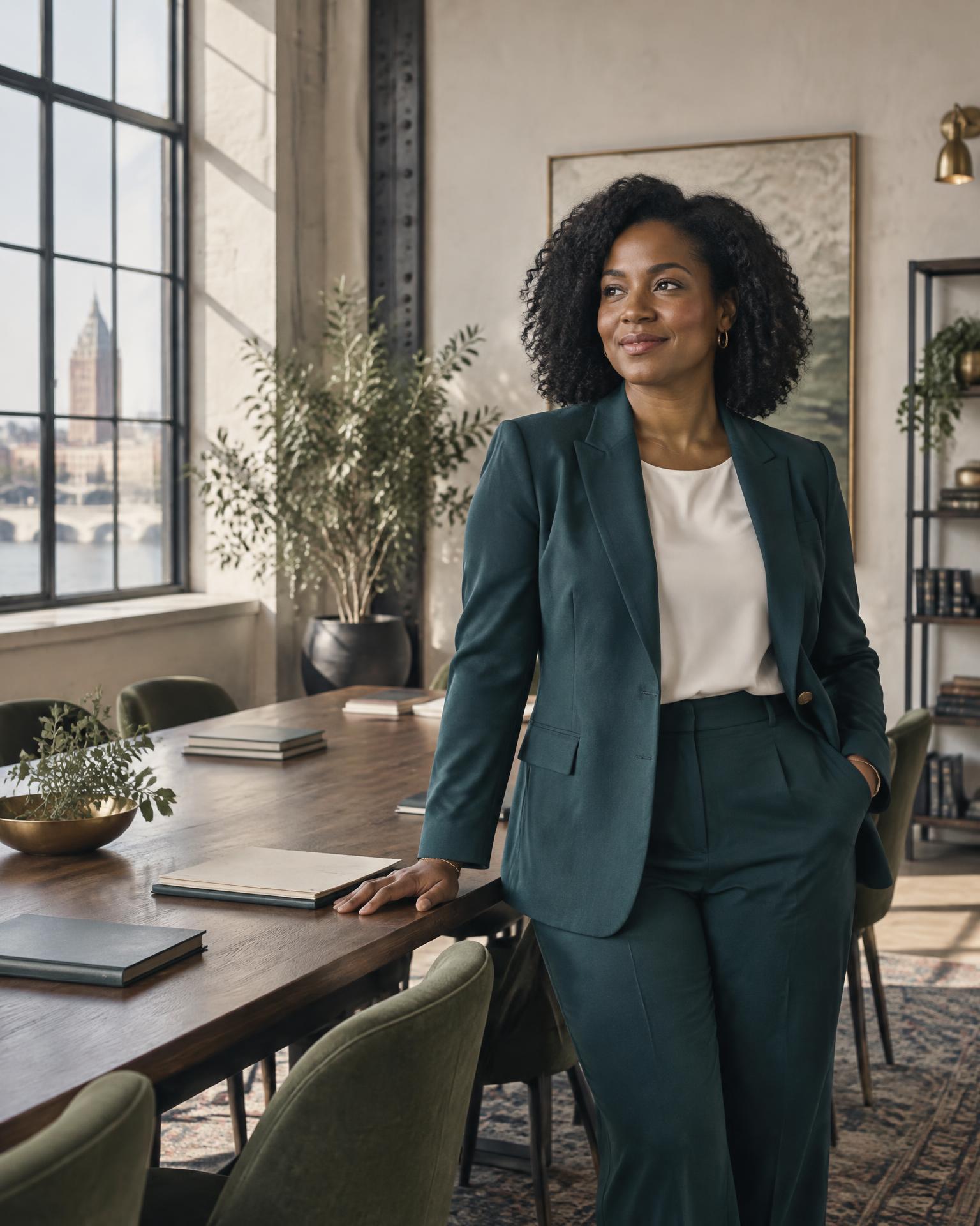 A Black program professional stands in a school partnership planning room.